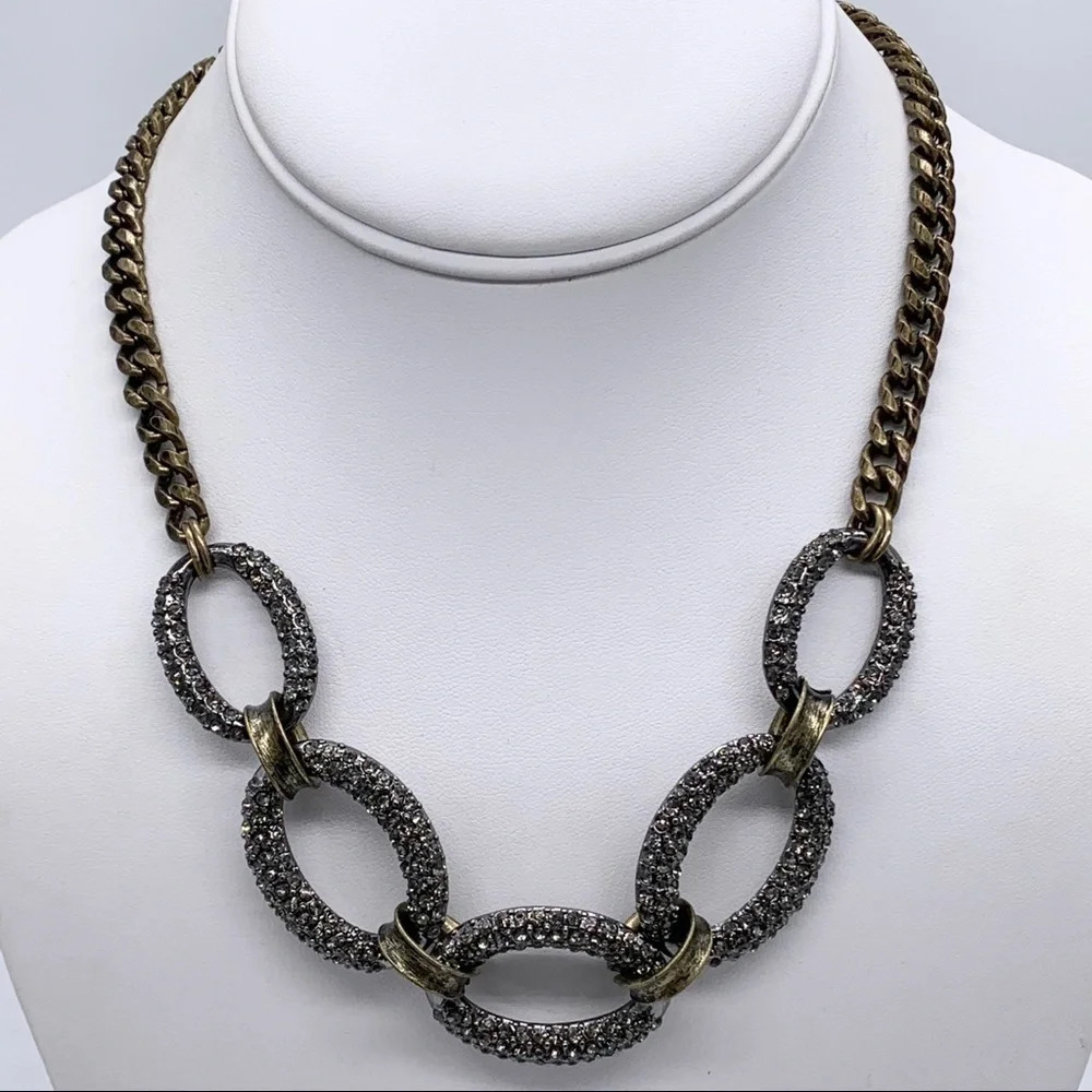 LOFT Gunmetal Pave Links Antiqued Gold Necklace